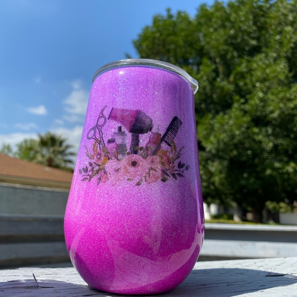 Fuschia custom hair stylist tumbler